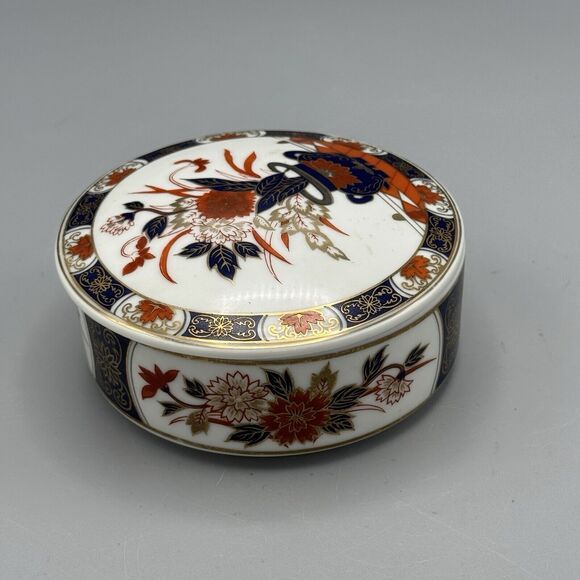 Vtg 4" Rnd Trinket Box Gold Trim Flower Pot Porcelain Inlay Imari Japan Unmarked - Picture 8 of 9